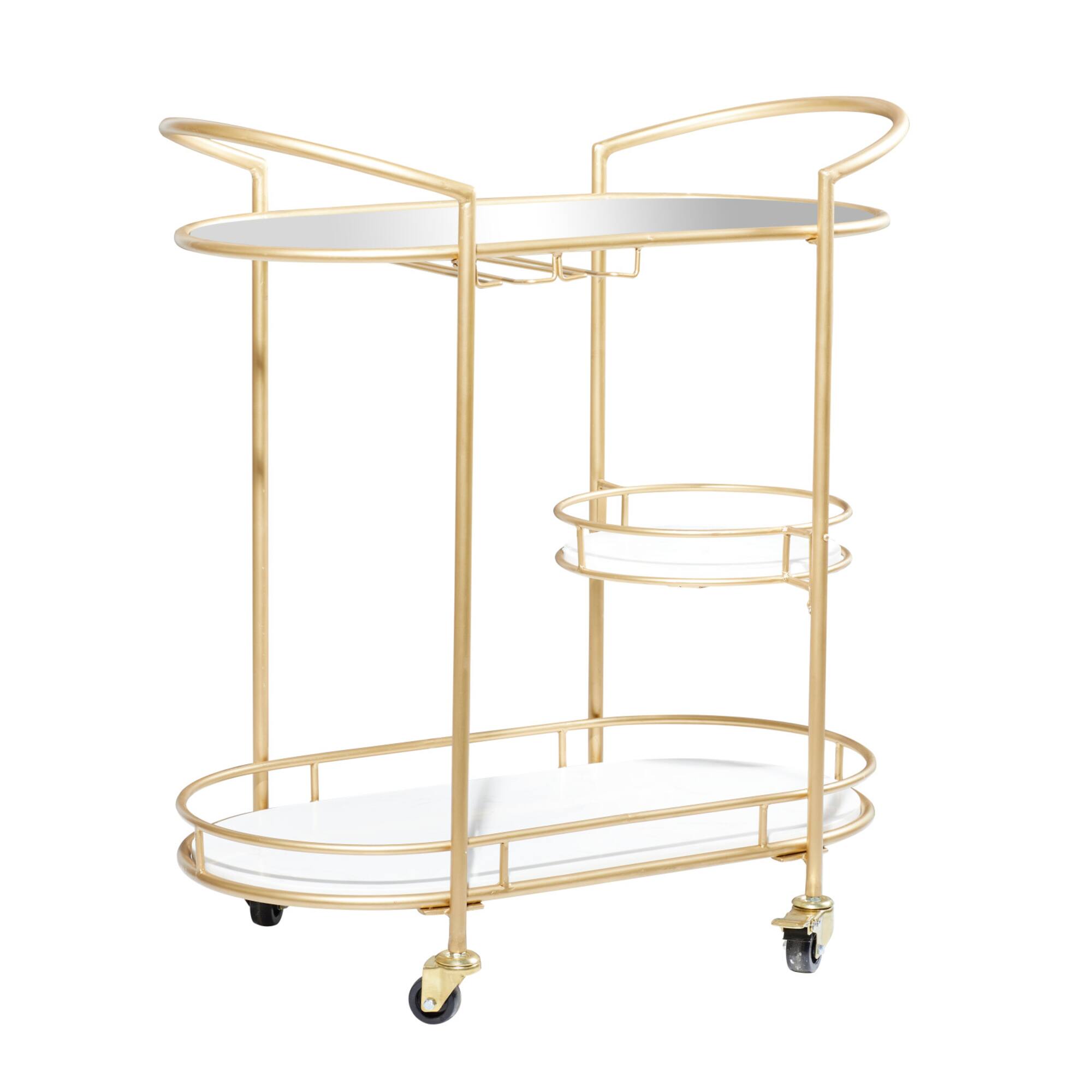 Gold Metal Contemporary Bar Cart, 33" x 31" x 16"